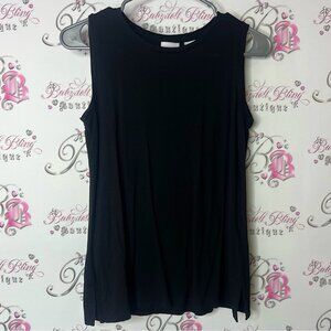 Kenar tank top slits on side comfy flowy blouse Black Sleeveless Tank Top